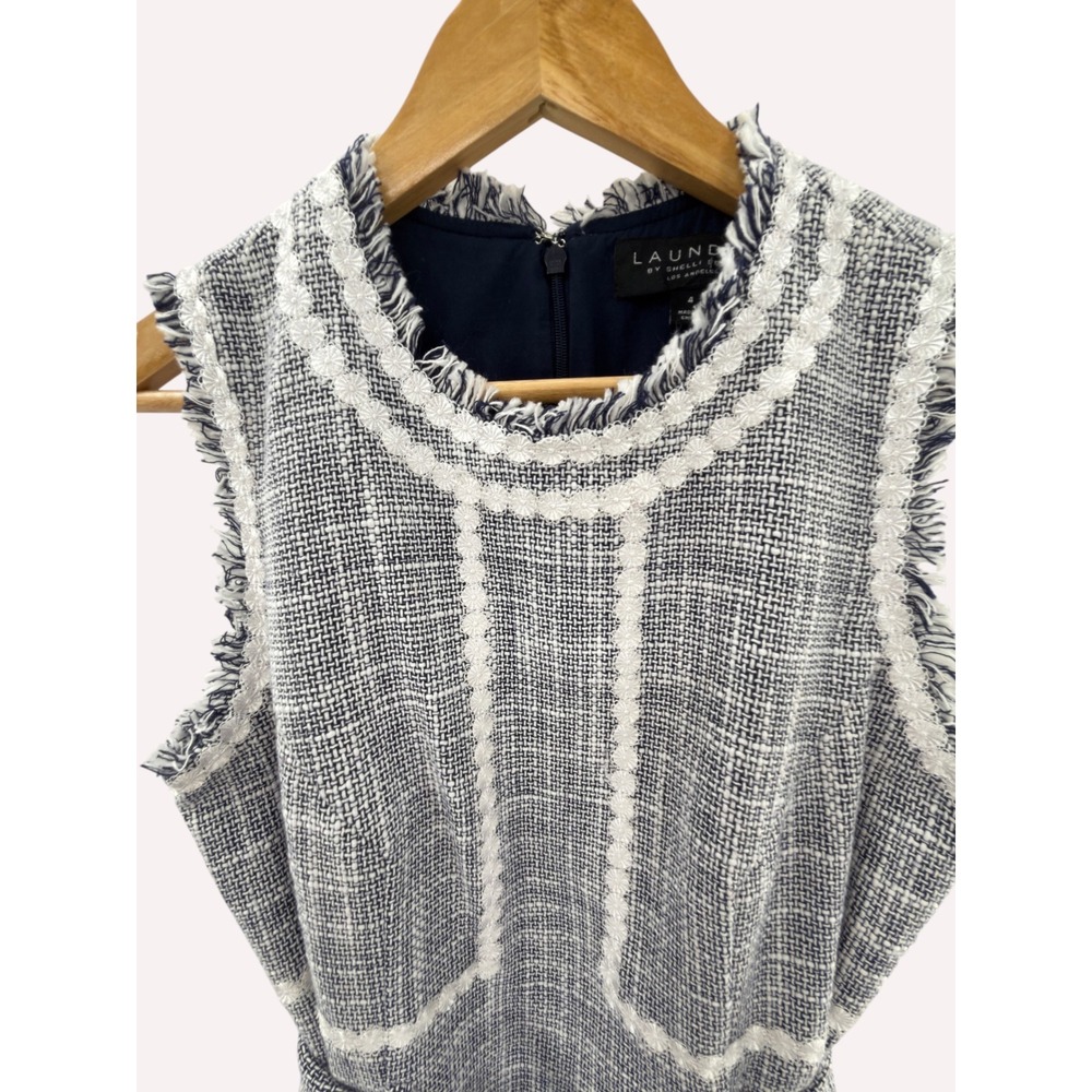 Laundry by Shelli Segal Navy White Tweed Shift Dress Club Chic Old Money Size 4 - Picture 4 of 16